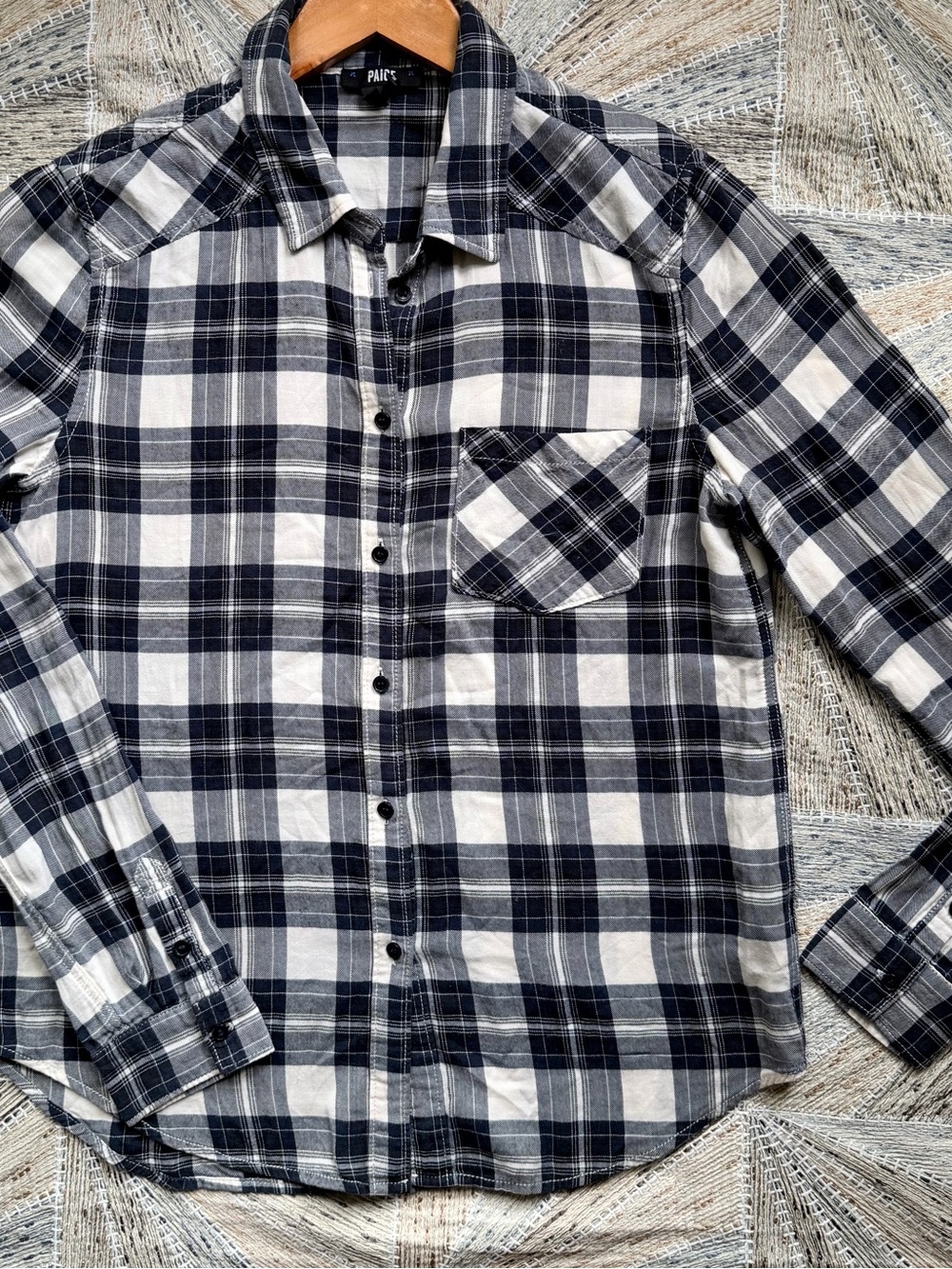 PAIGE Black and White Plaid Casual Button-Down Shirt